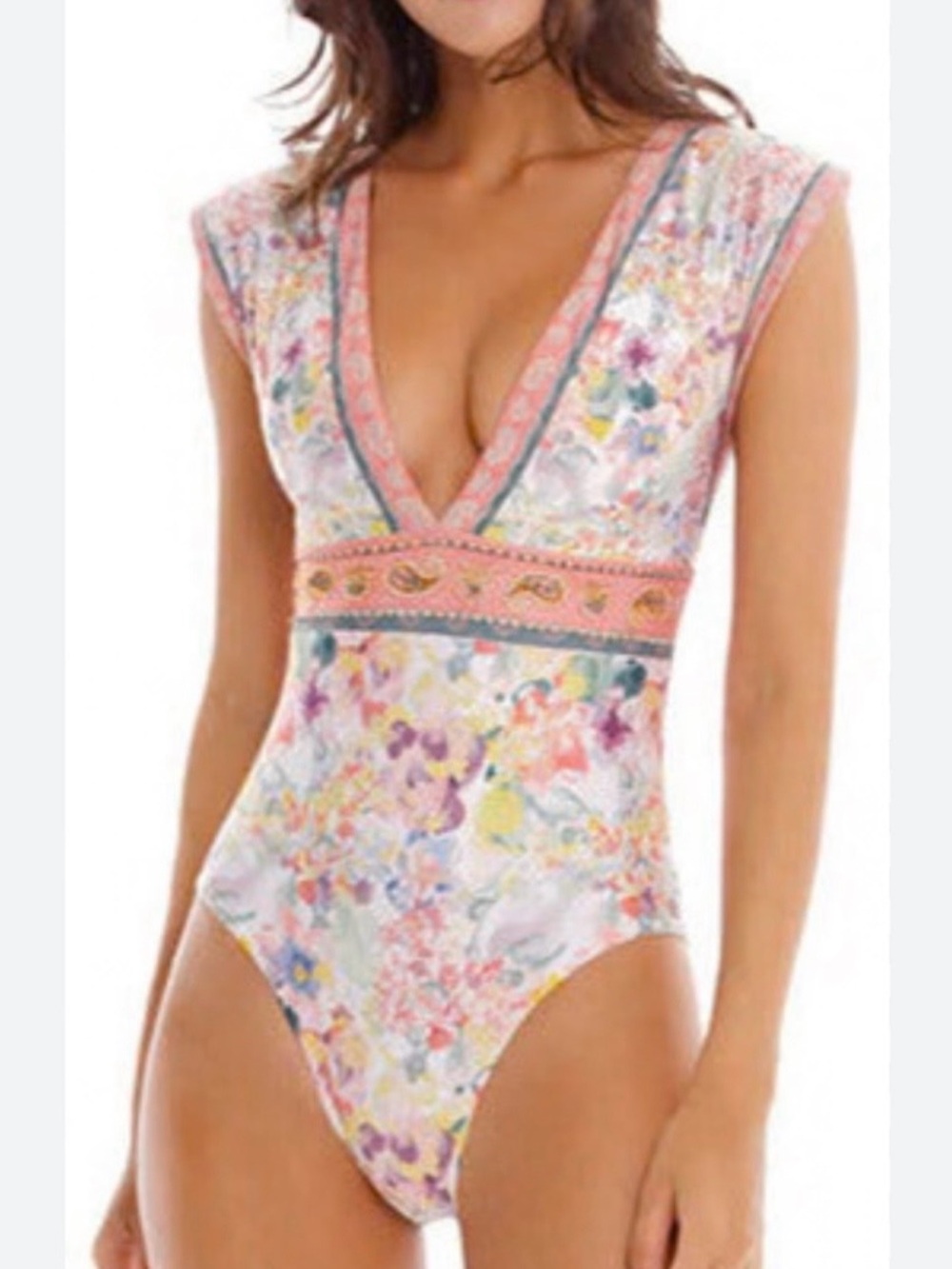Cosita Linda Floral V-Neck One-Piece Swimsuit in Pastel Multi